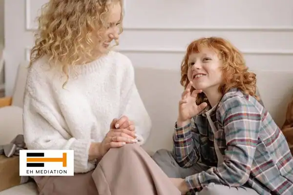 Happy mother and child after sorting child arrangements mediation Chester-le-Street